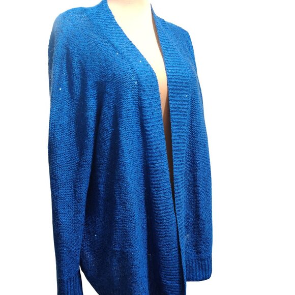 White Stag XXL 20 Womens Plus Size Sweater Blue Sequin Knit Open Front Cardigan - Picture 10 of 11
